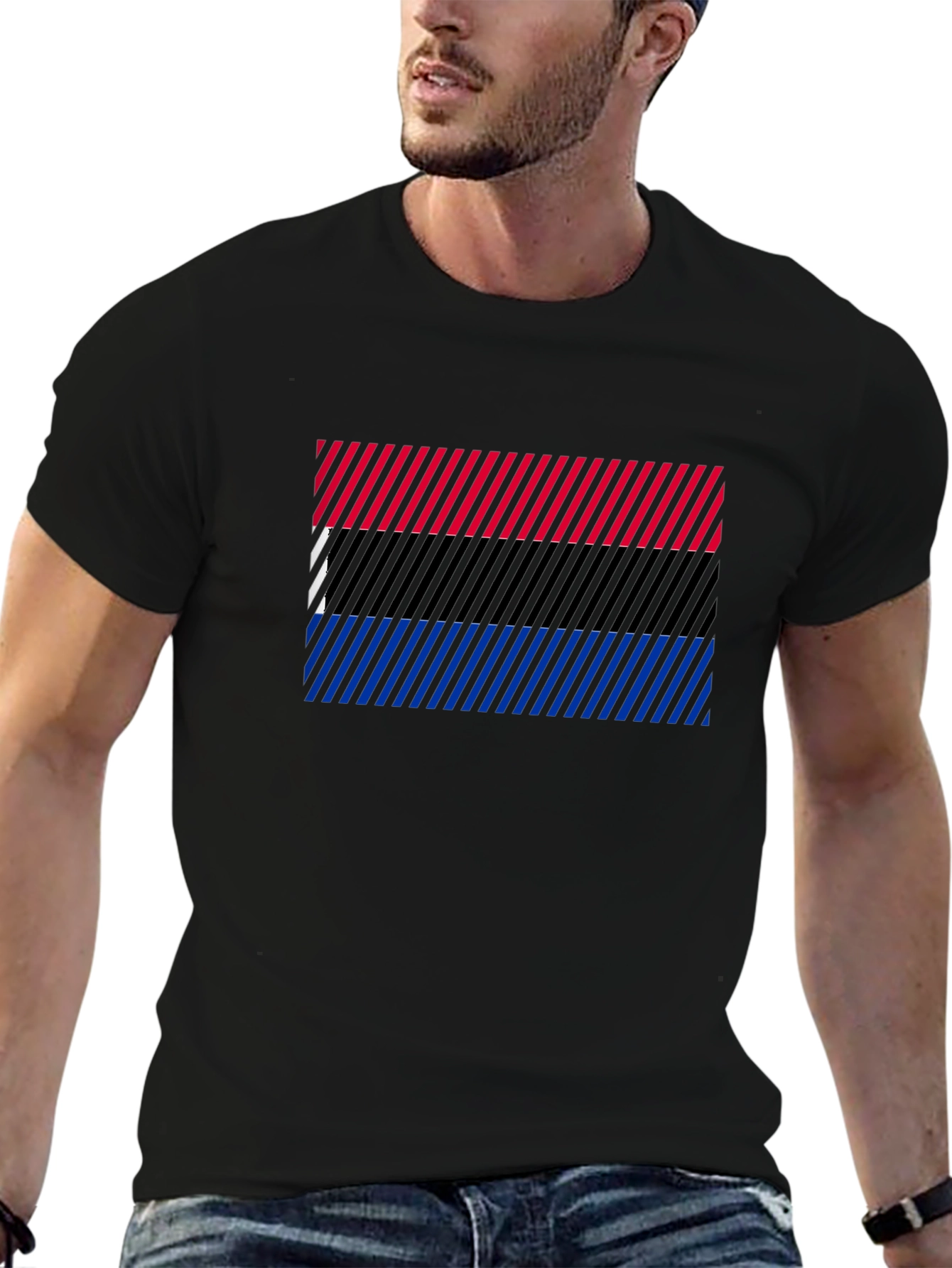 Striped Pride Flag Graphic Tee - Black