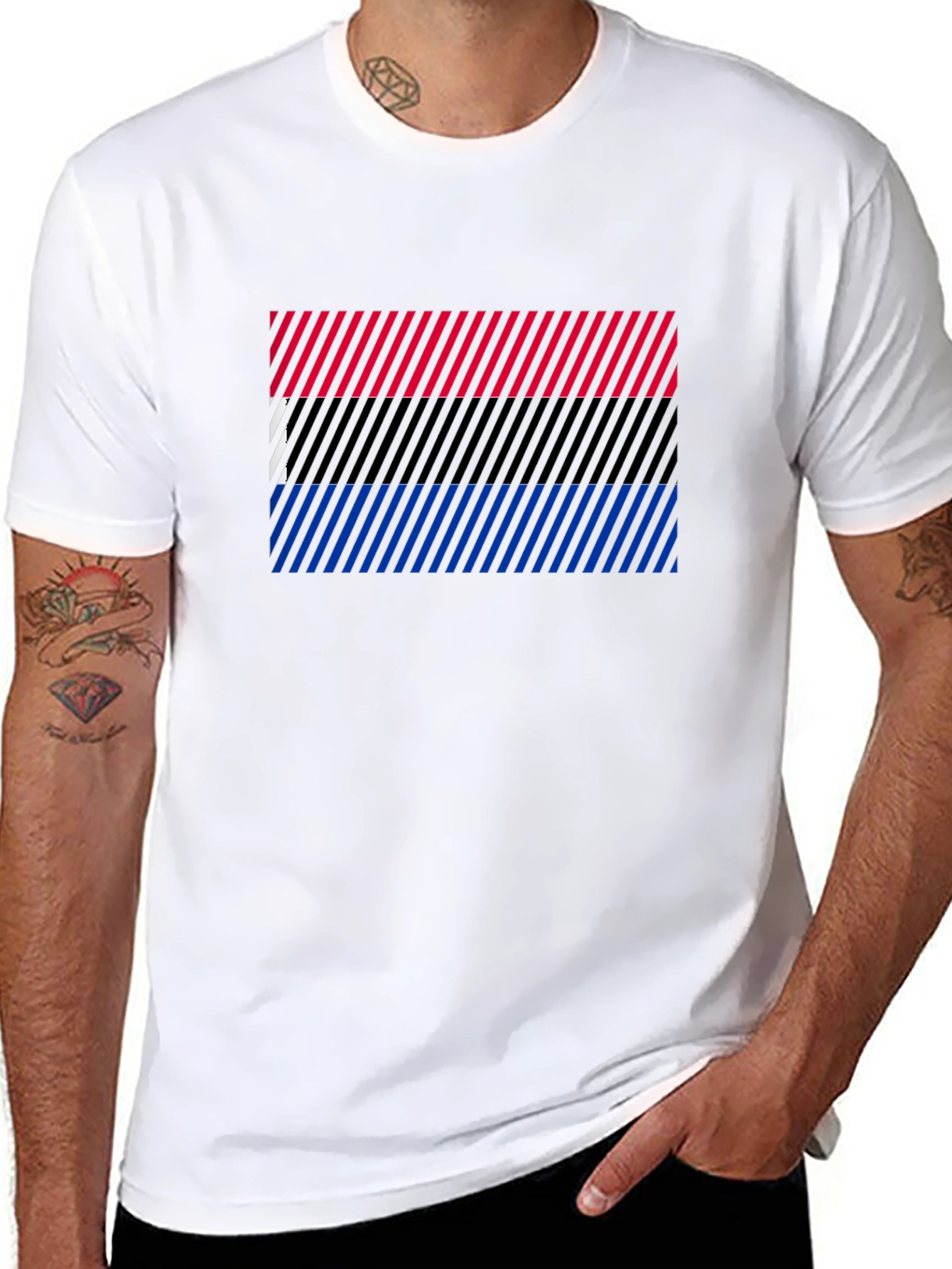 Striped Pride Flag Graphic Tee - Black
