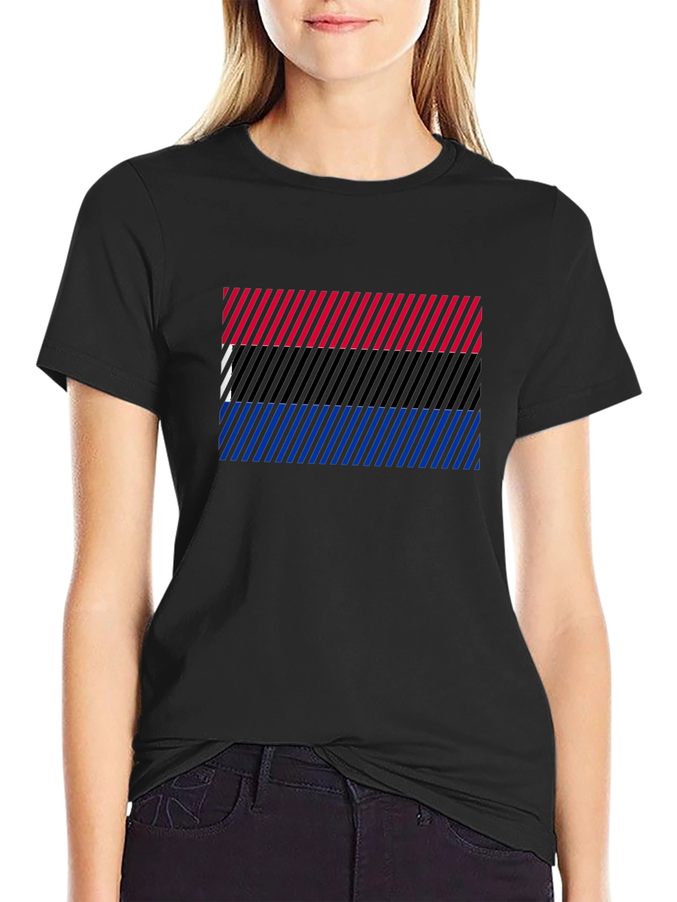 Striped Pride Flag Graphic Tee - Black
