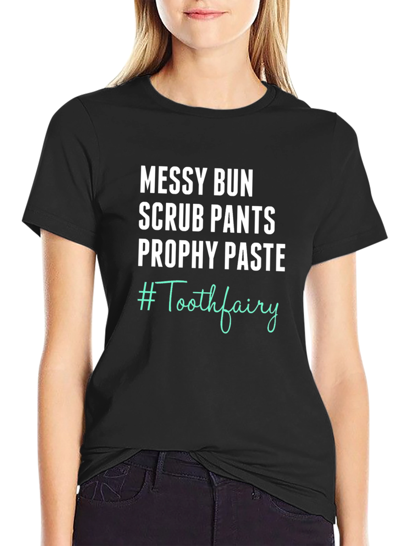 Messy Bun Scrub Pants Tooth Fairy T-Shirt