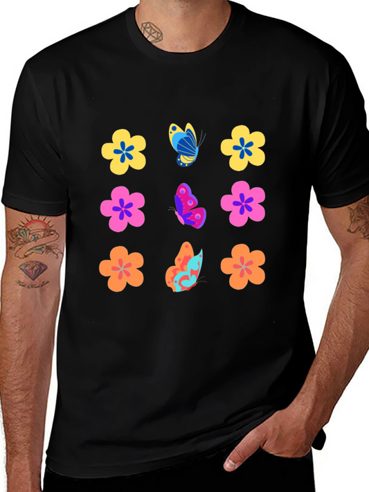 Floral Butterfly Black T-Shirt