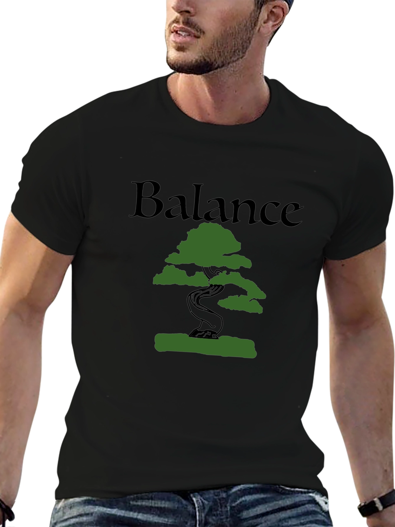 Balance Tree Graphic T-Shirt - Mens Black Cotton Tee