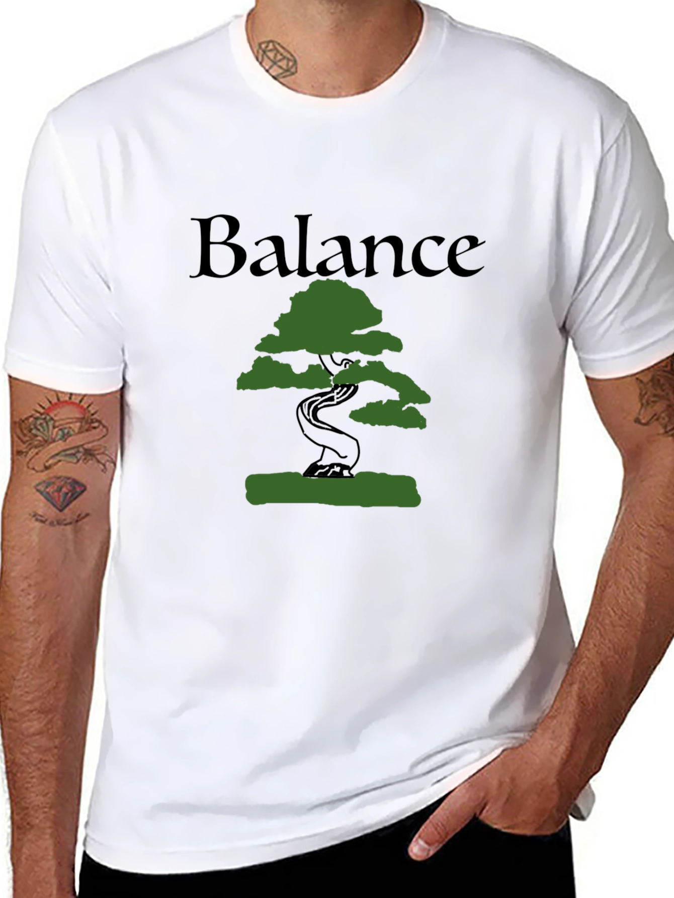 Balance Tree Graphic T-Shirt - Mens Black Cotton Tee