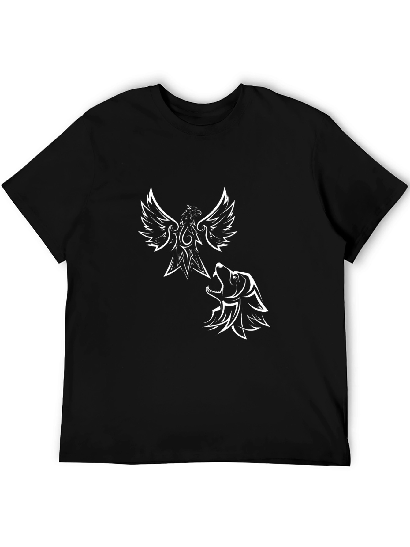 Phoenix & Wolf Graphic Print Black T-Shirt