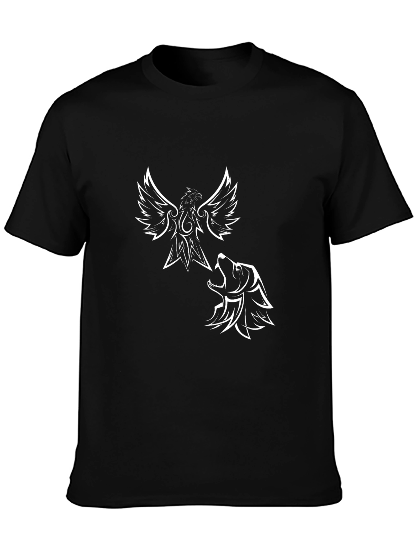 Phoenix & Wolf Graphic Print Black T-Shirt