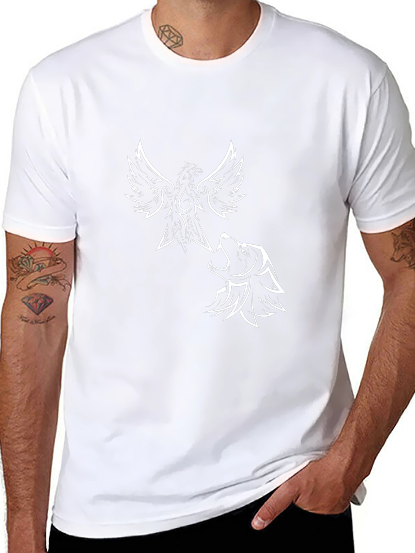 Phoenix & Wolf Graphic Print Black T-Shirt