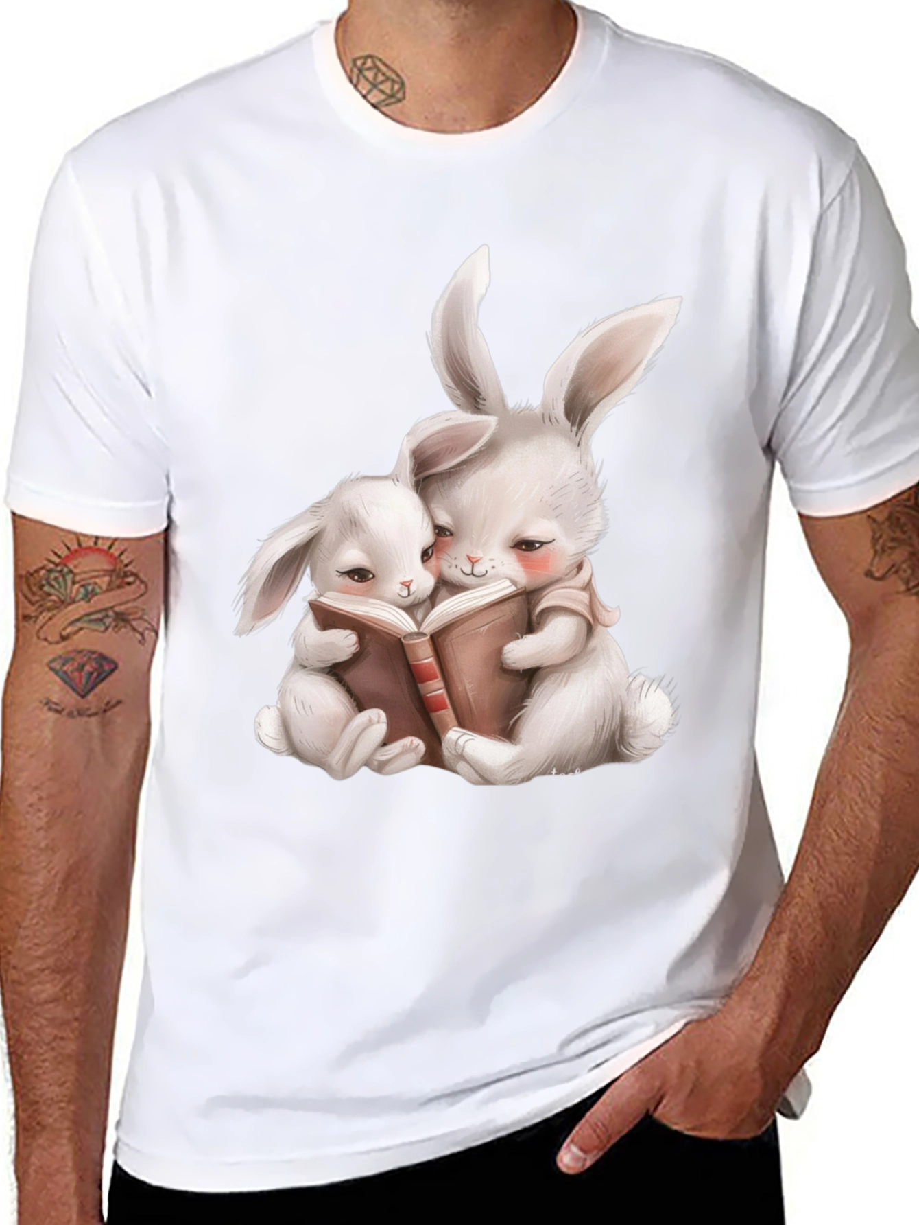 Cute Bunny Reading Book Graphic Tee