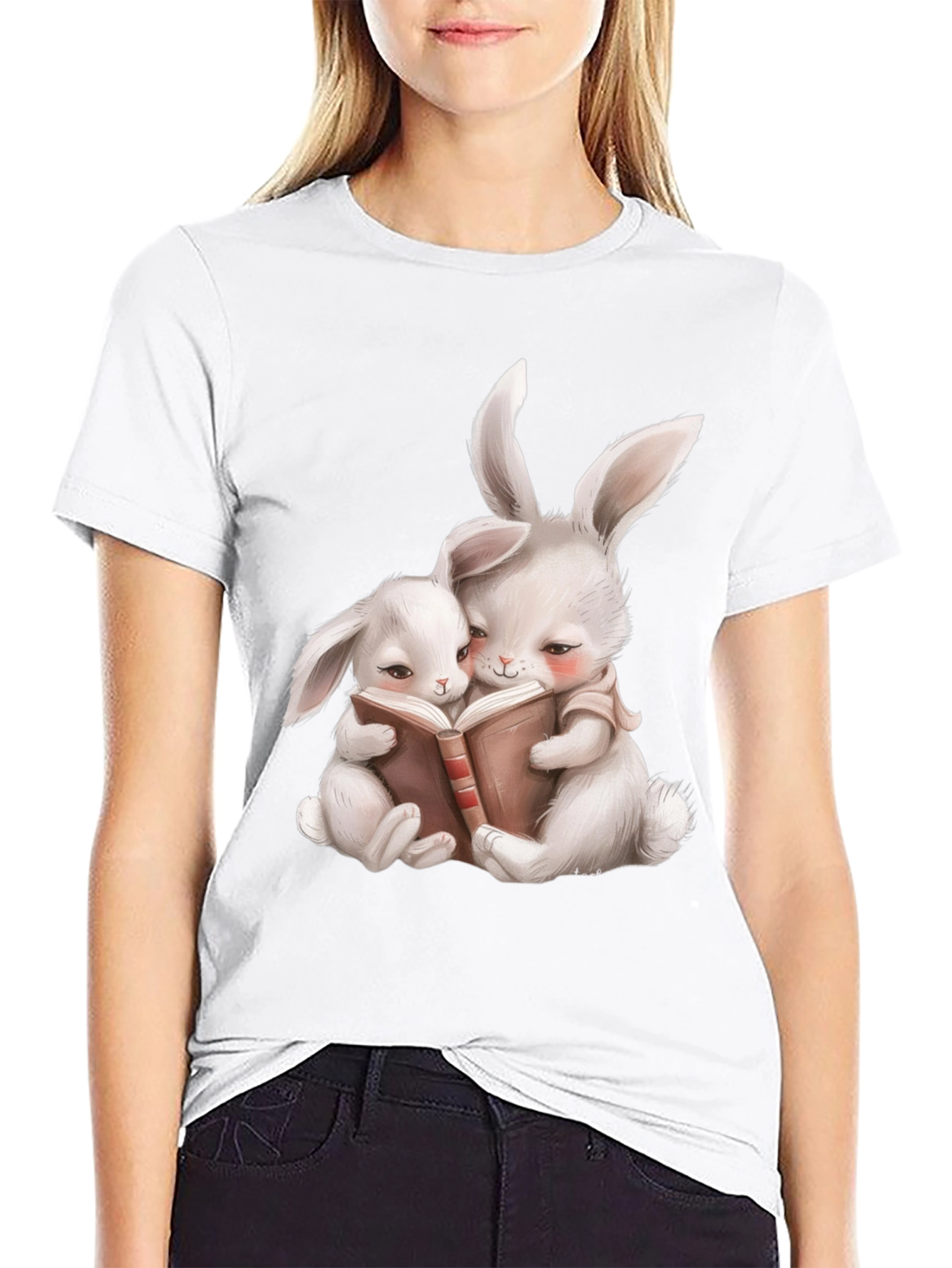 Cute Bunny Reading Book Graphic Tee
