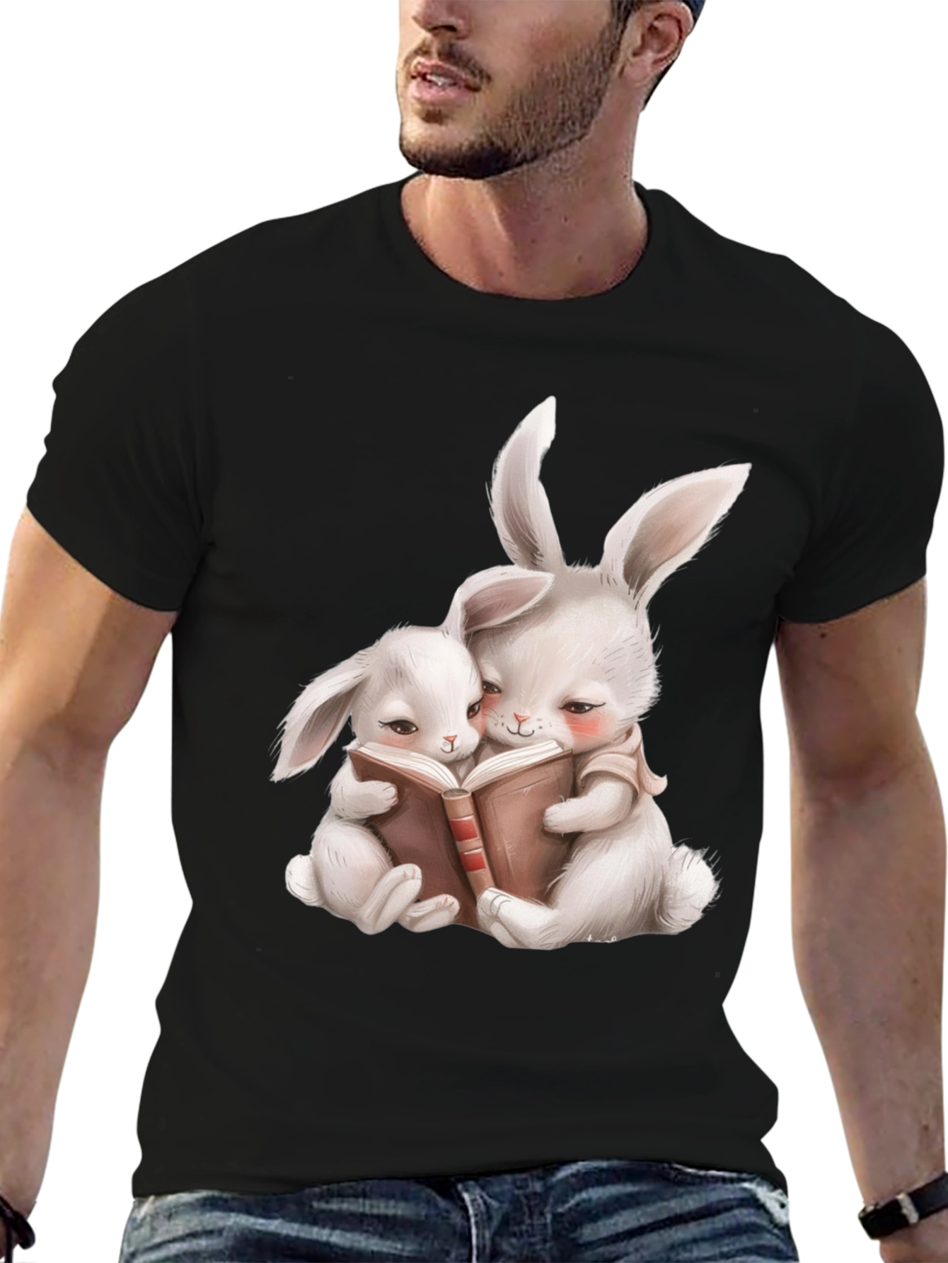 Cute Bunny Reading Book Graphic Tee