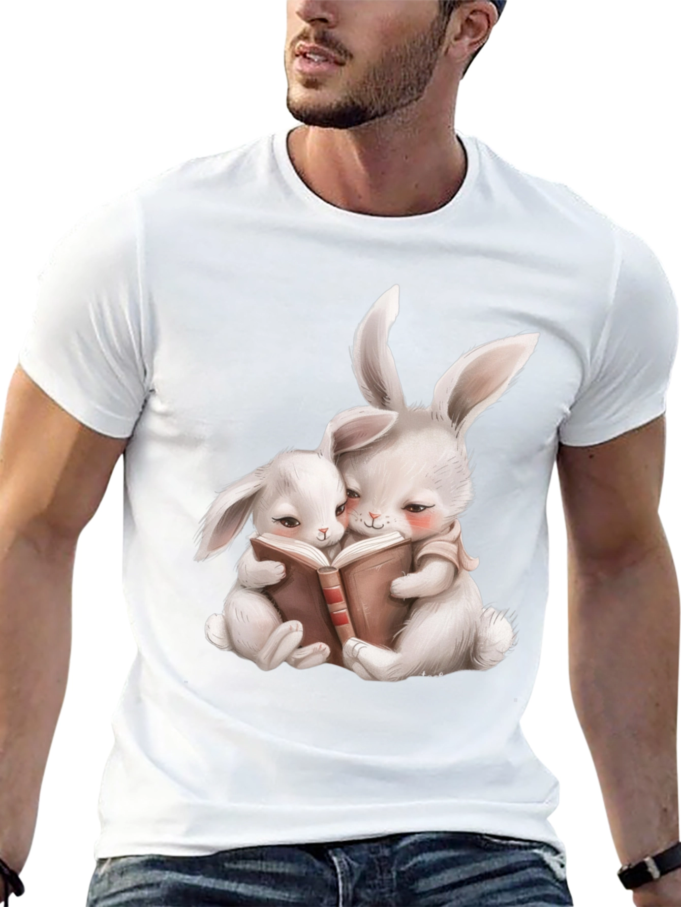 Cute Bunny Reading Book Graphic Tee