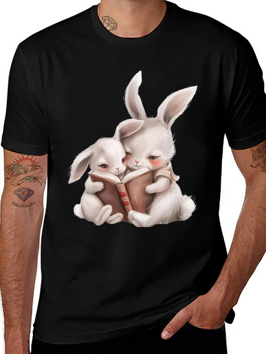 Cute Bunny Reading Book Graphic Tee