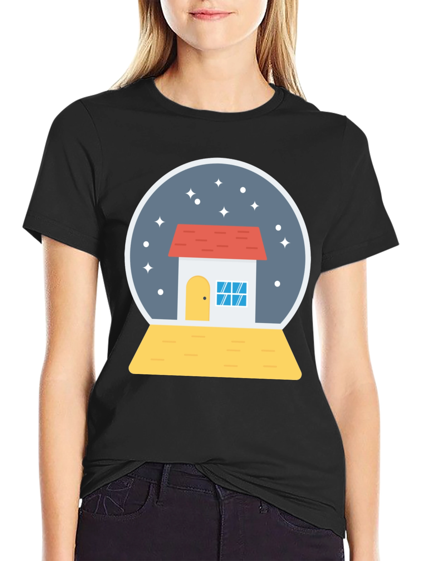Snow Globe House Graphic Tee - Black