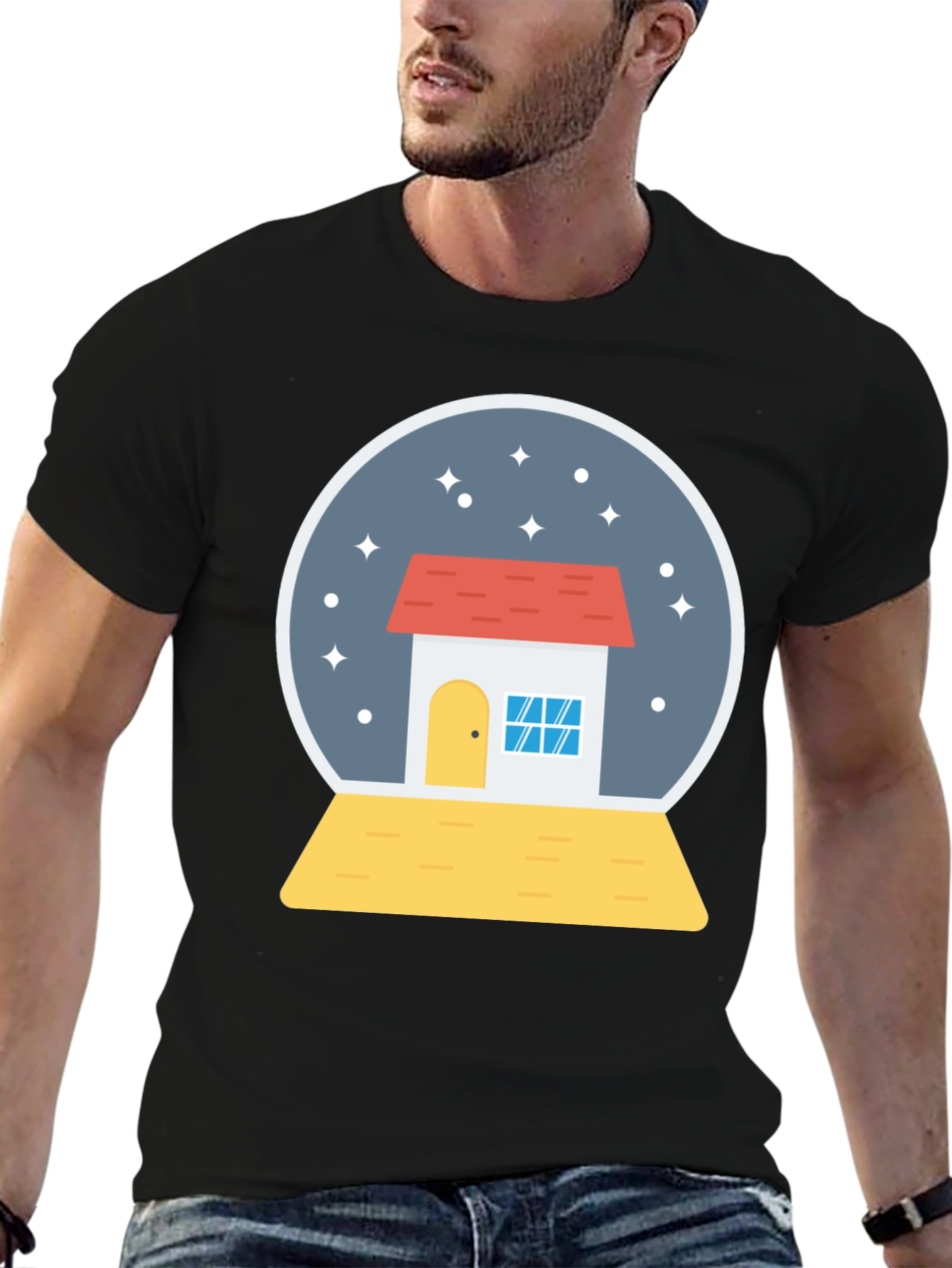 Snow Globe House Graphic Tee - Black