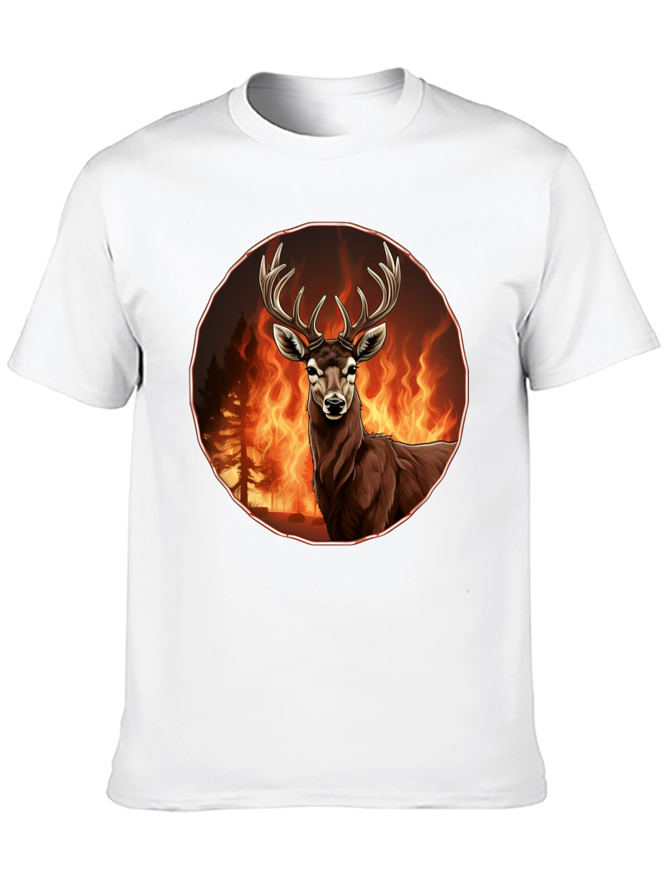 Deer in Flames Graphic Tee - Wildfire Design