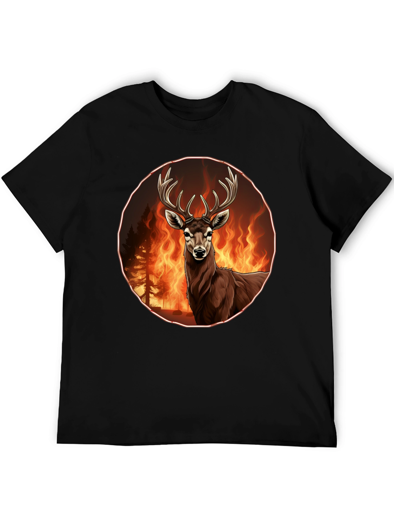 Deer in Flames Graphic Tee - Wildfire Design