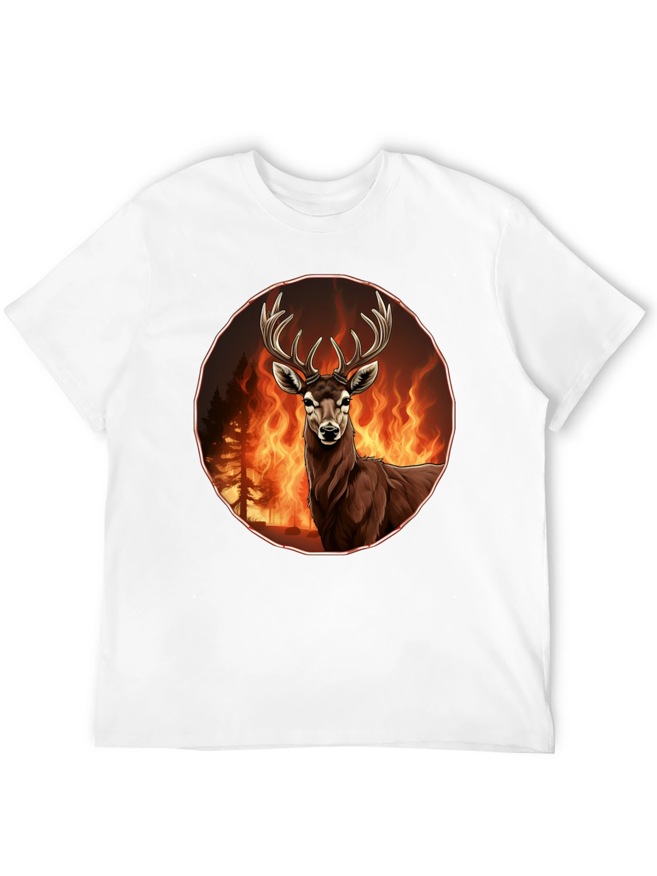 Deer in Flames Graphic Tee - Wildfire Design