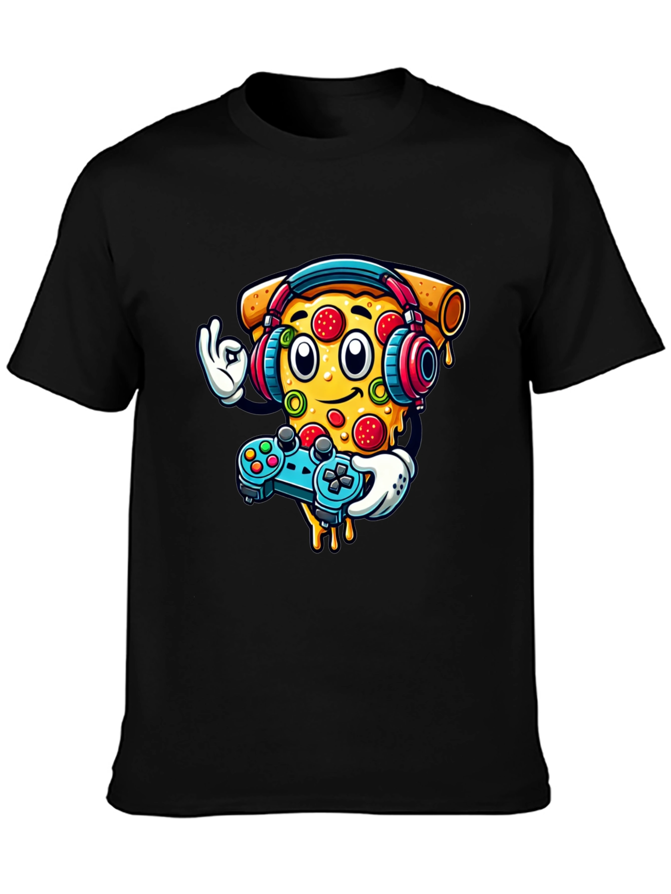 Pizza Gamer Graphic T-Shirt - Black