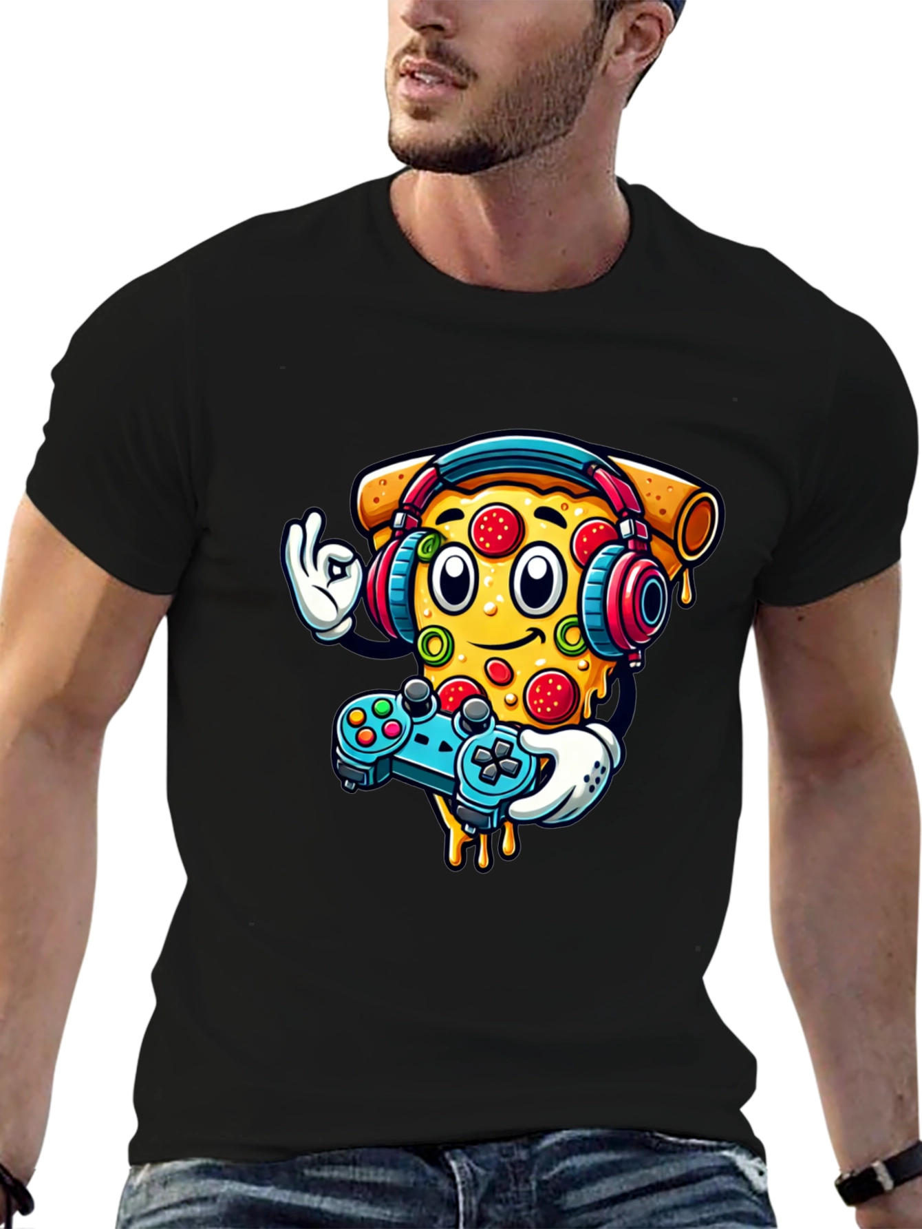 Pizza Gamer Graphic T-Shirt - Black