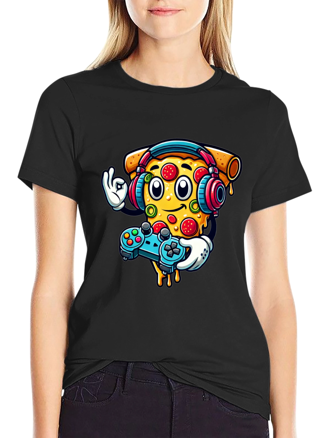 Pizza Gamer Graphic T-Shirt - Black