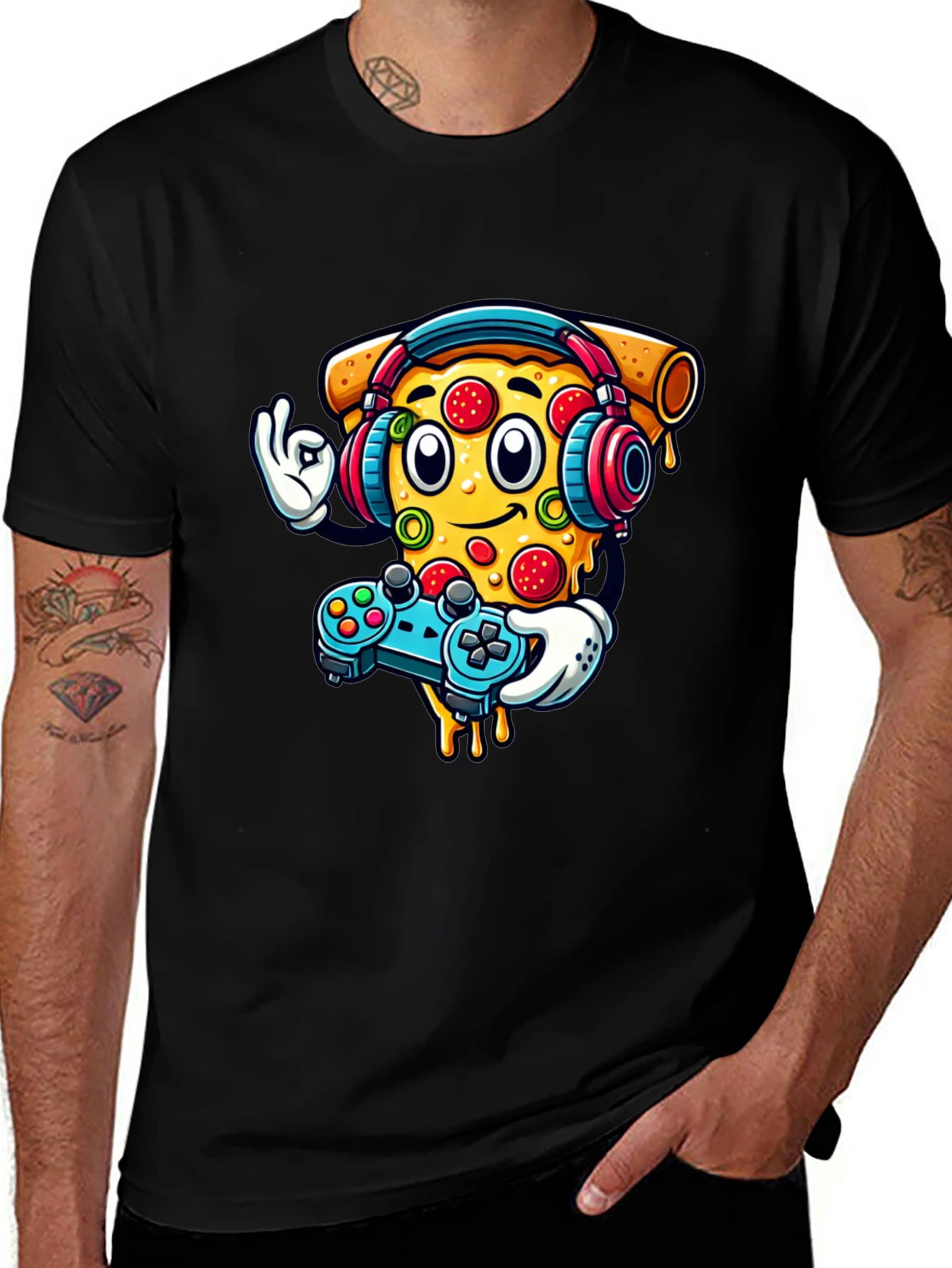 Pizza Gamer Graphic T-Shirt - Black