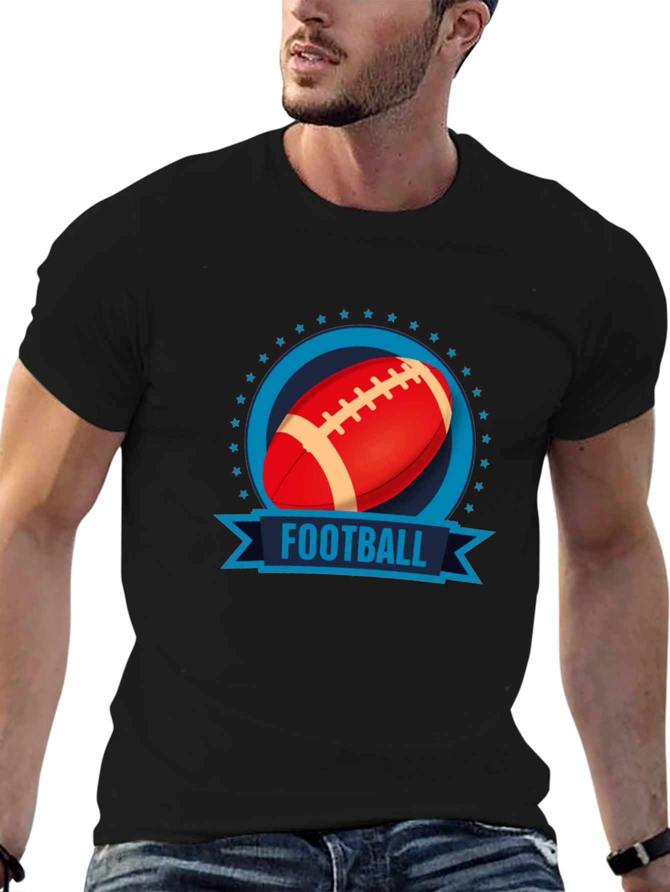 Football Graphic Print Black T-Shirt