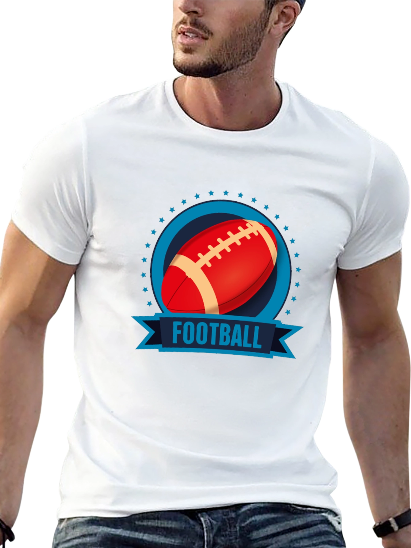 Football Graphic Print Black T-Shirt