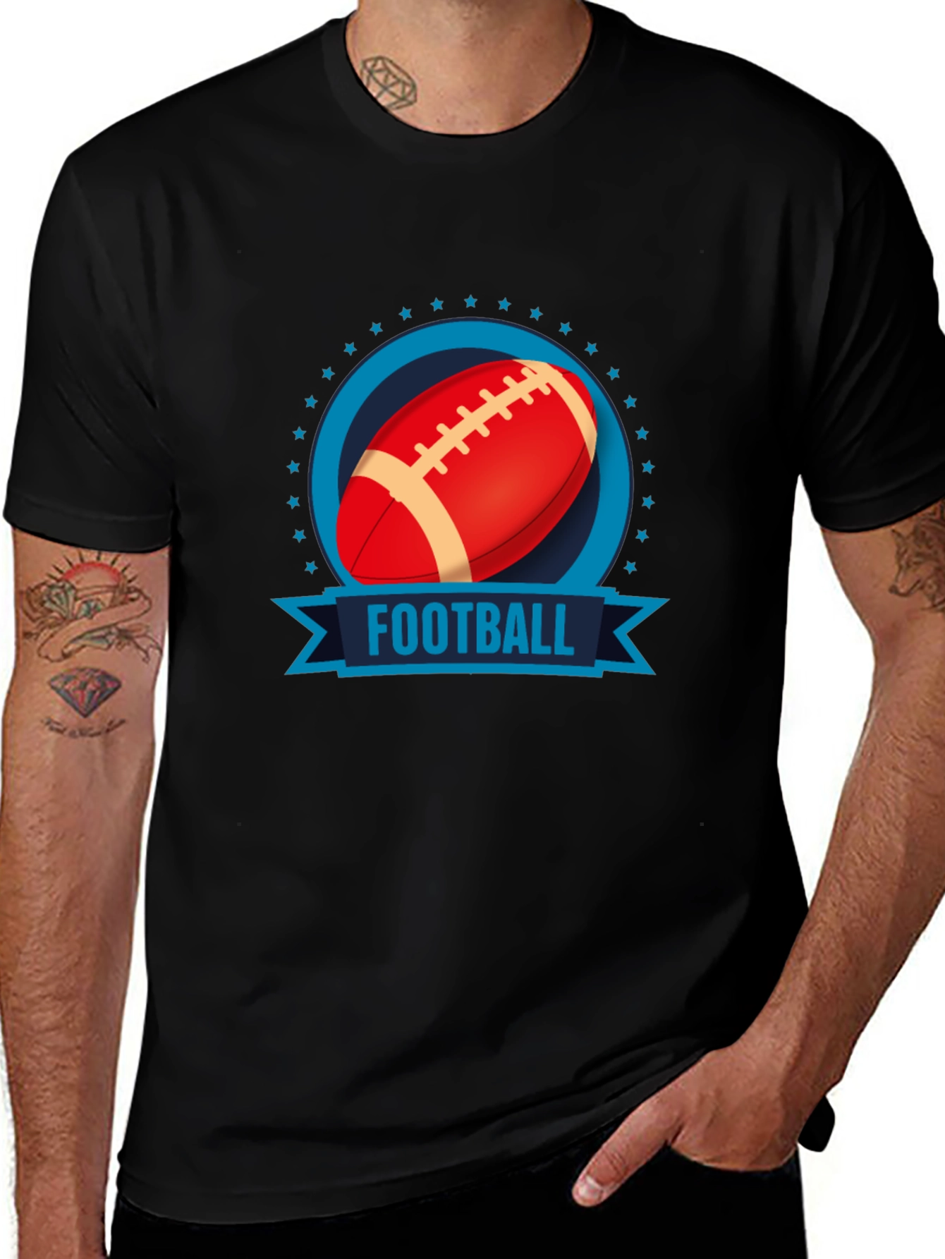 Football Graphic Print Black T-Shirt