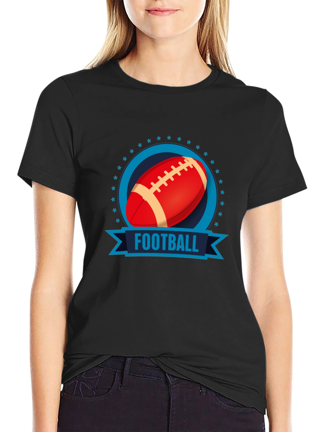 Football Graphic Print Black T-Shirt