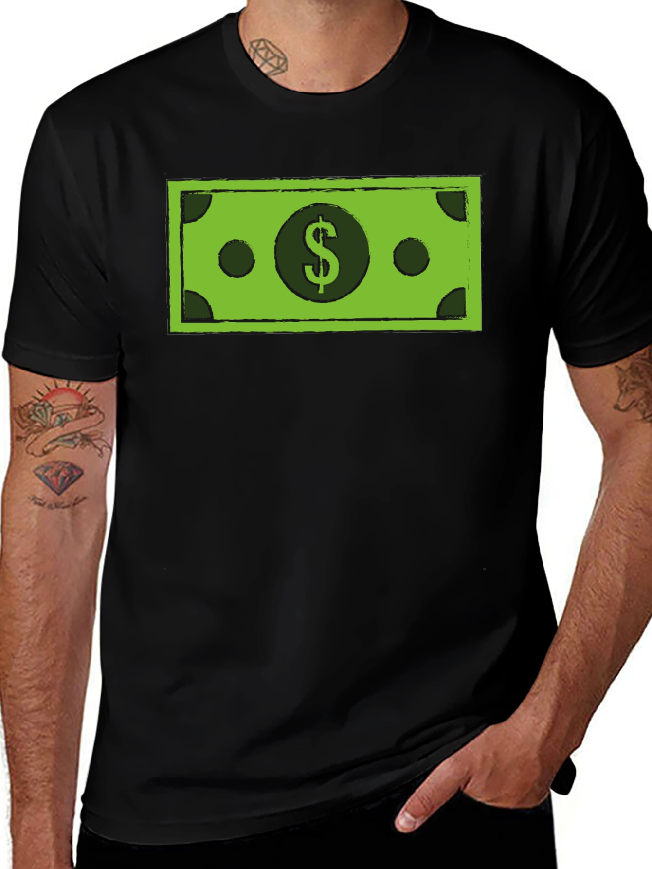 Money Graphic Tee - Black Crew Neck T-Shirt
