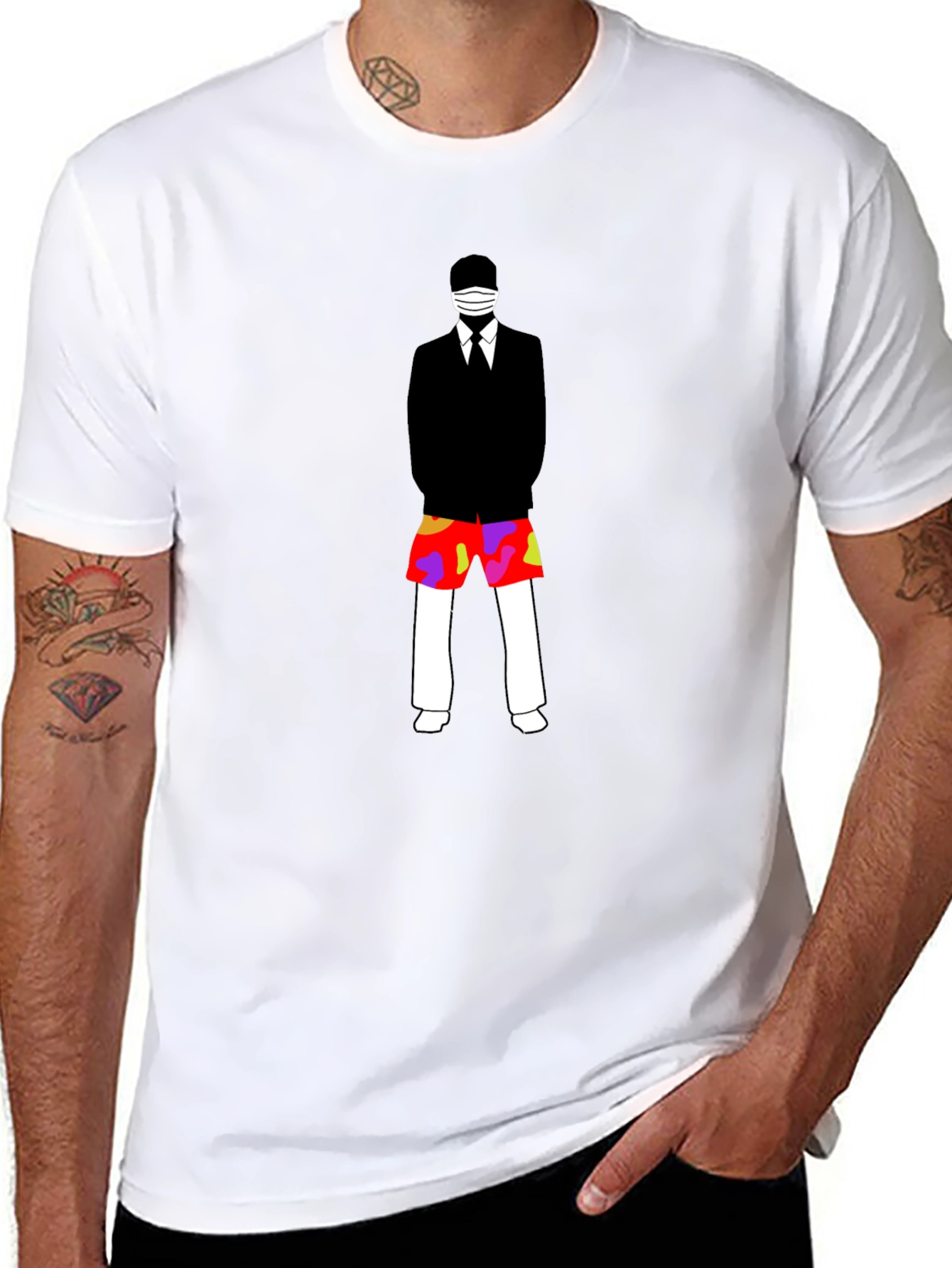 Masked Suit Man Summer Shorts Graphic T-Shirt
