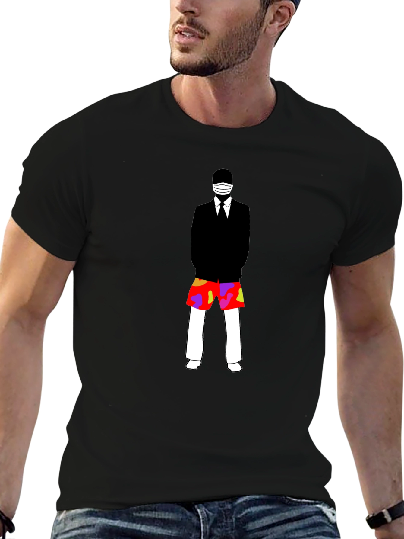 Masked Suit Man Summer Shorts Graphic T-Shirt