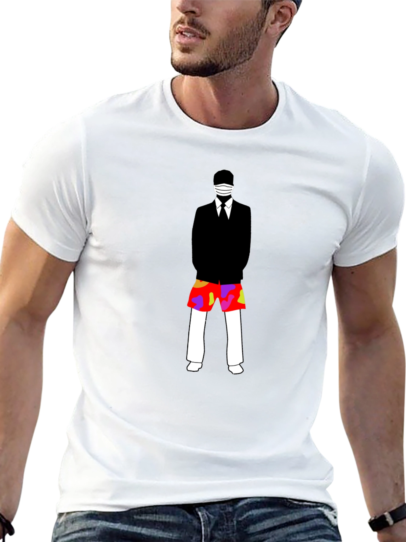 Masked Suit Man Summer Shorts Graphic T-Shirt