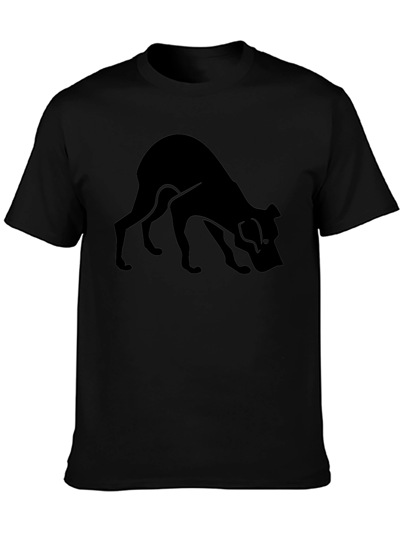 Mens Black Dog Graphic T-Shirt - Sniffing Silhouette Design