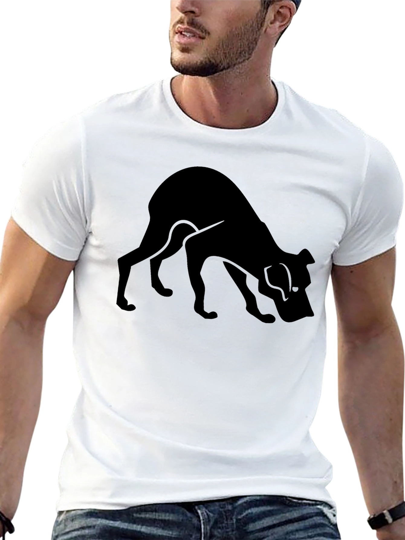 Mens Black Dog Graphic T-Shirt - Sniffing Silhouette Design