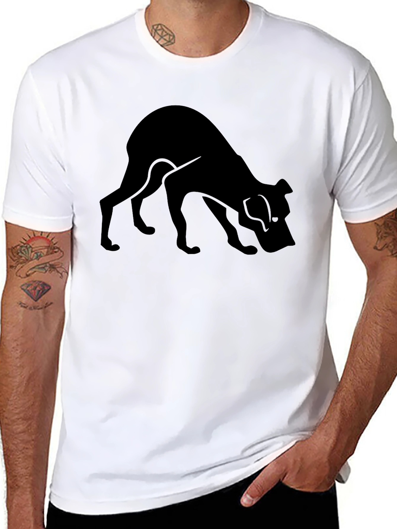 Mens Black Dog Graphic T-Shirt - Sniffing Silhouette Design