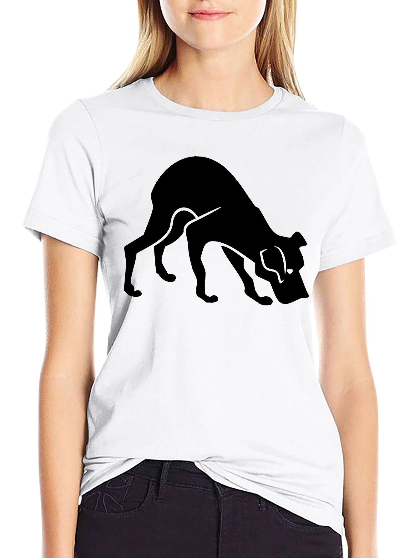 Mens Black Dog Graphic T-Shirt - Sniffing Silhouette Design