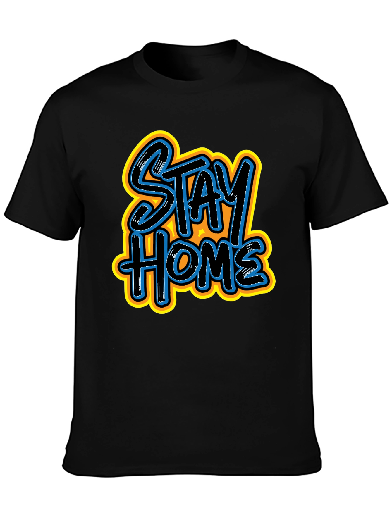 Stay Home Graphic Print Black Tee