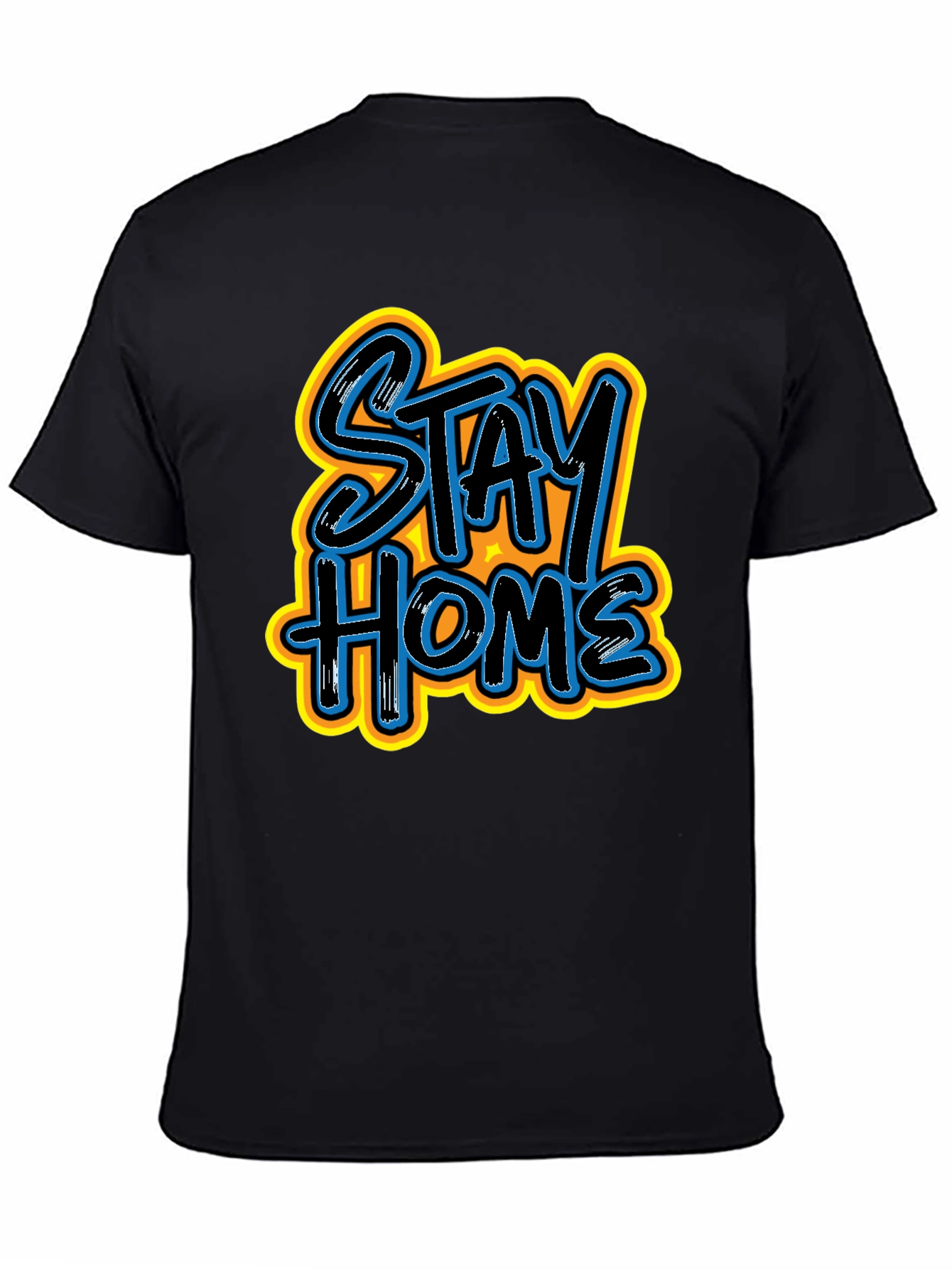 Stay Home Graphic Print Black Tee