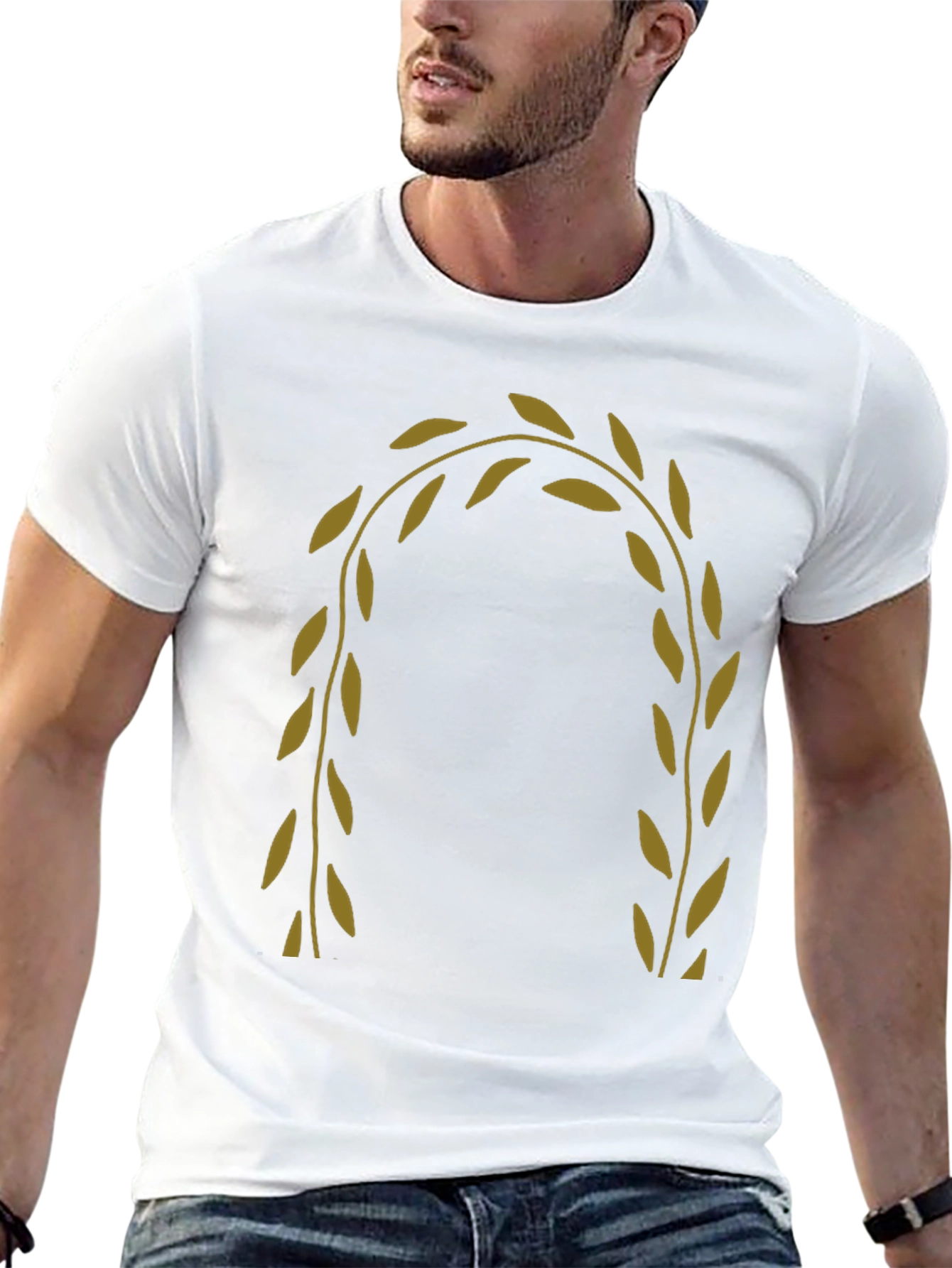 Mens Black T-Shirt with Olive Branch Design