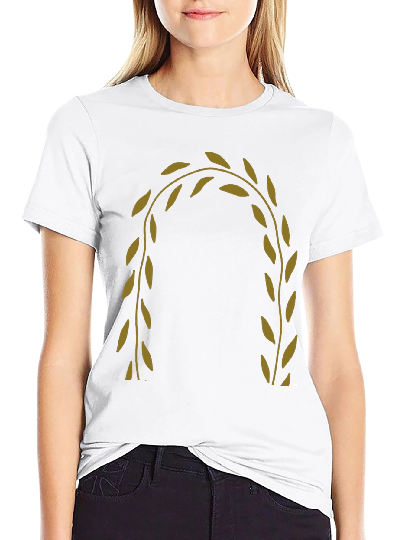 Mens Black T-Shirt with Olive Branch Design