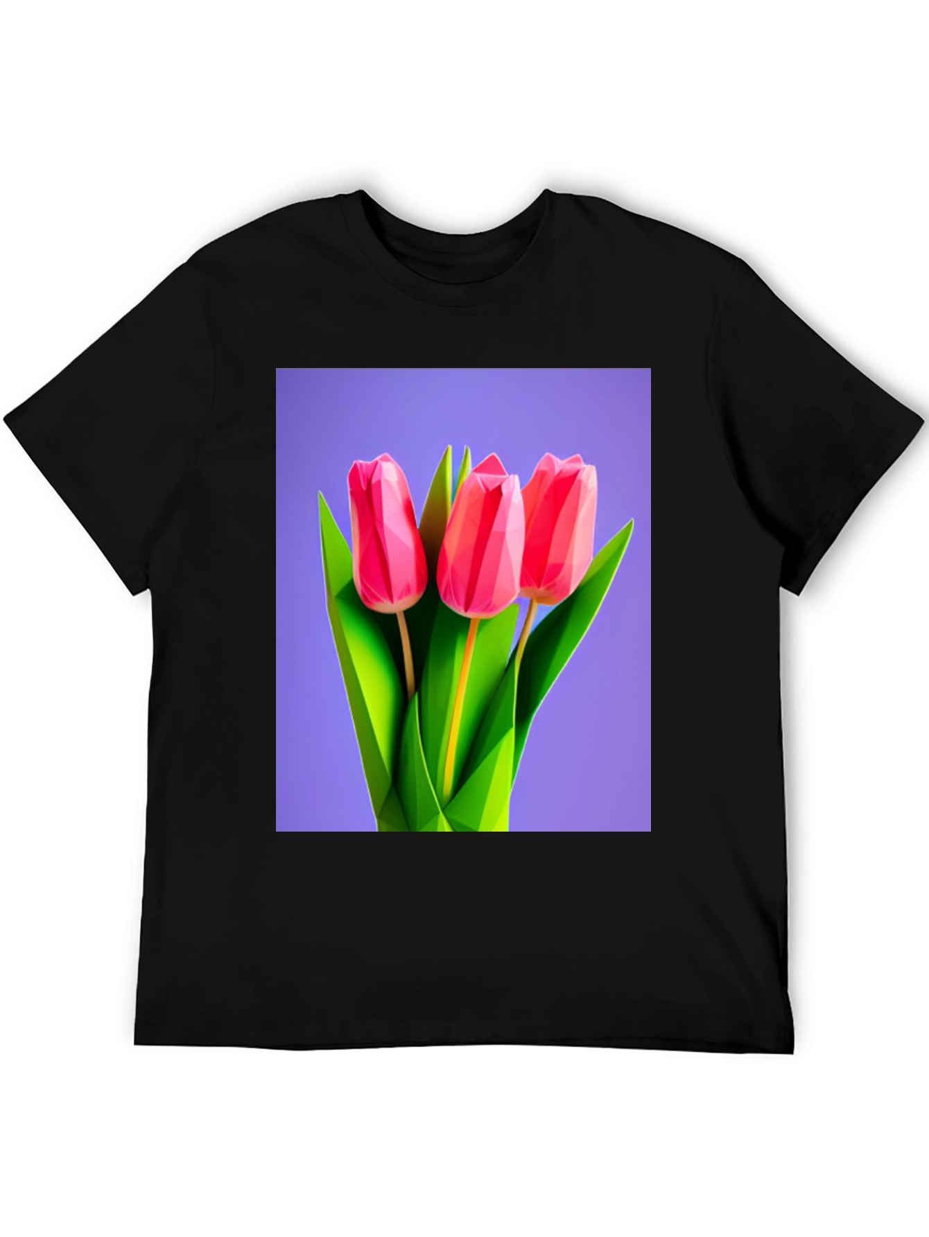 Geometric Tulip Print Black T-Shirt