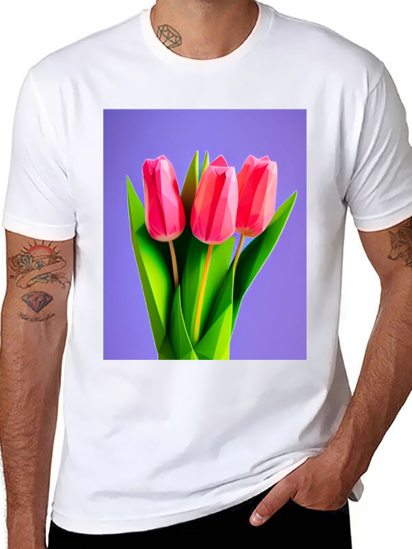Geometric Tulip Print Black T-Shirt