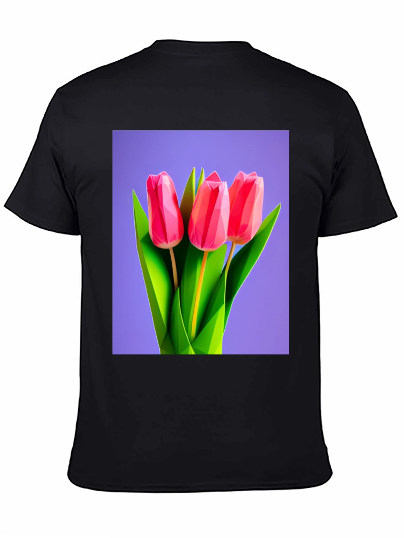 Geometric Tulip Print Black T-Shirt