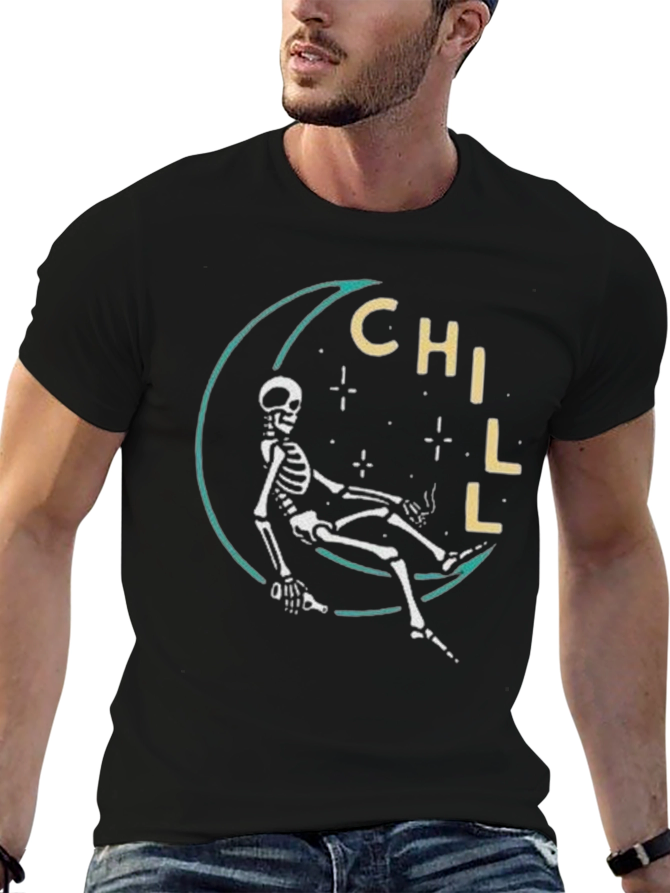 Chill Skeleton Moon T-Shirt - Relaxed Fit