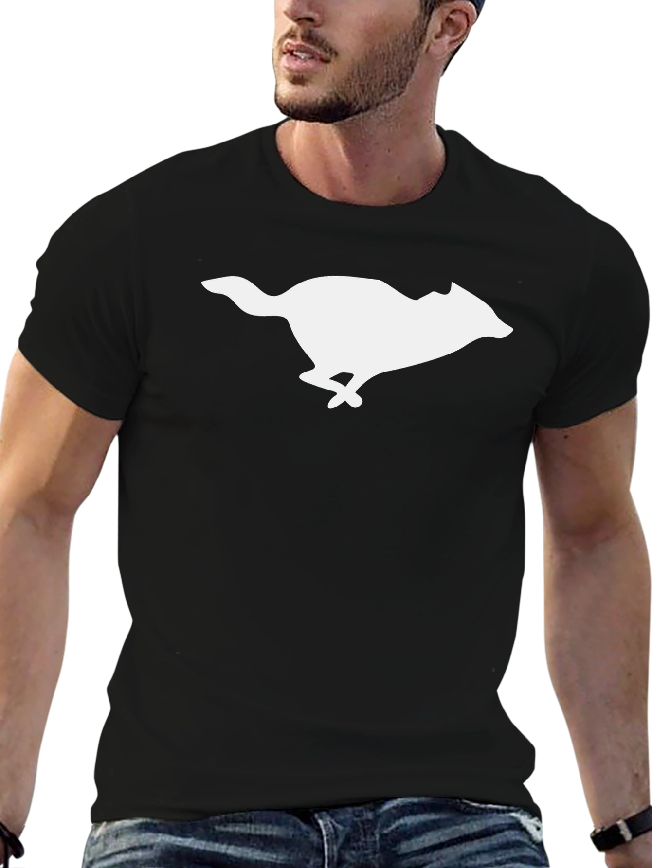 Black T-Shirt with Running Animal Graphic