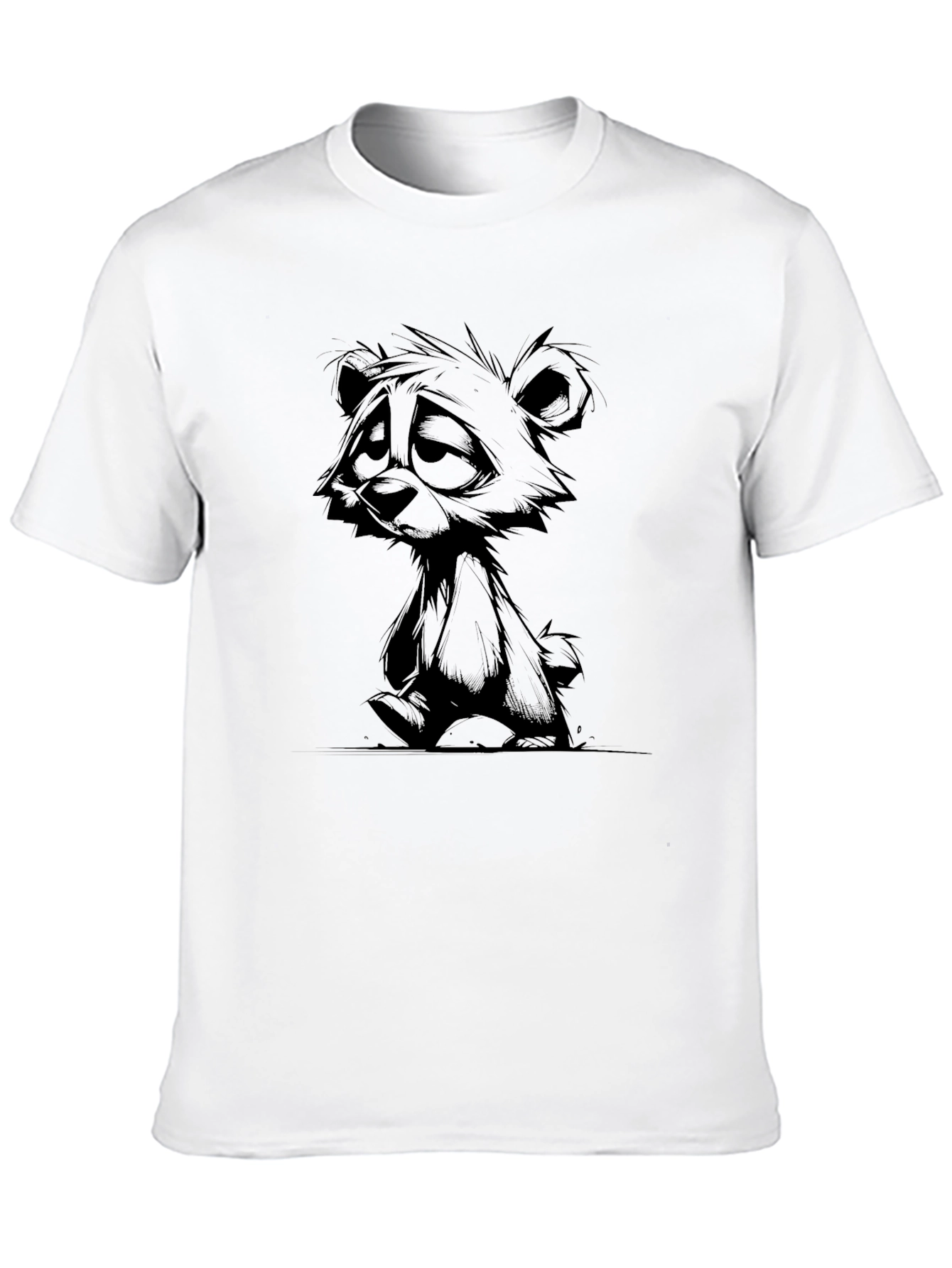 Sad Bear Graphic Black T-Shirt
