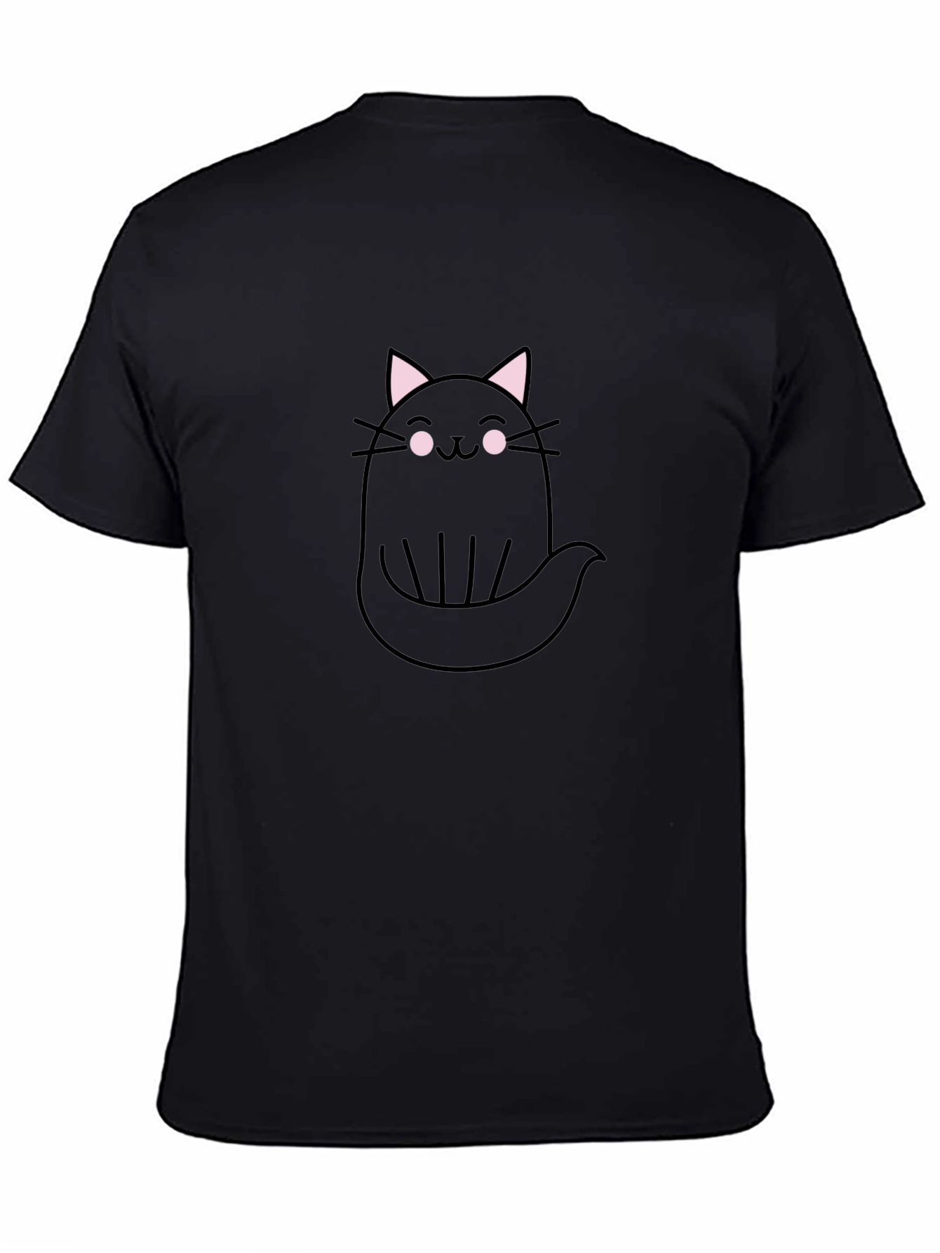 Cute Ghost Cat Graphic Tee - Black Cotton T-Shirt