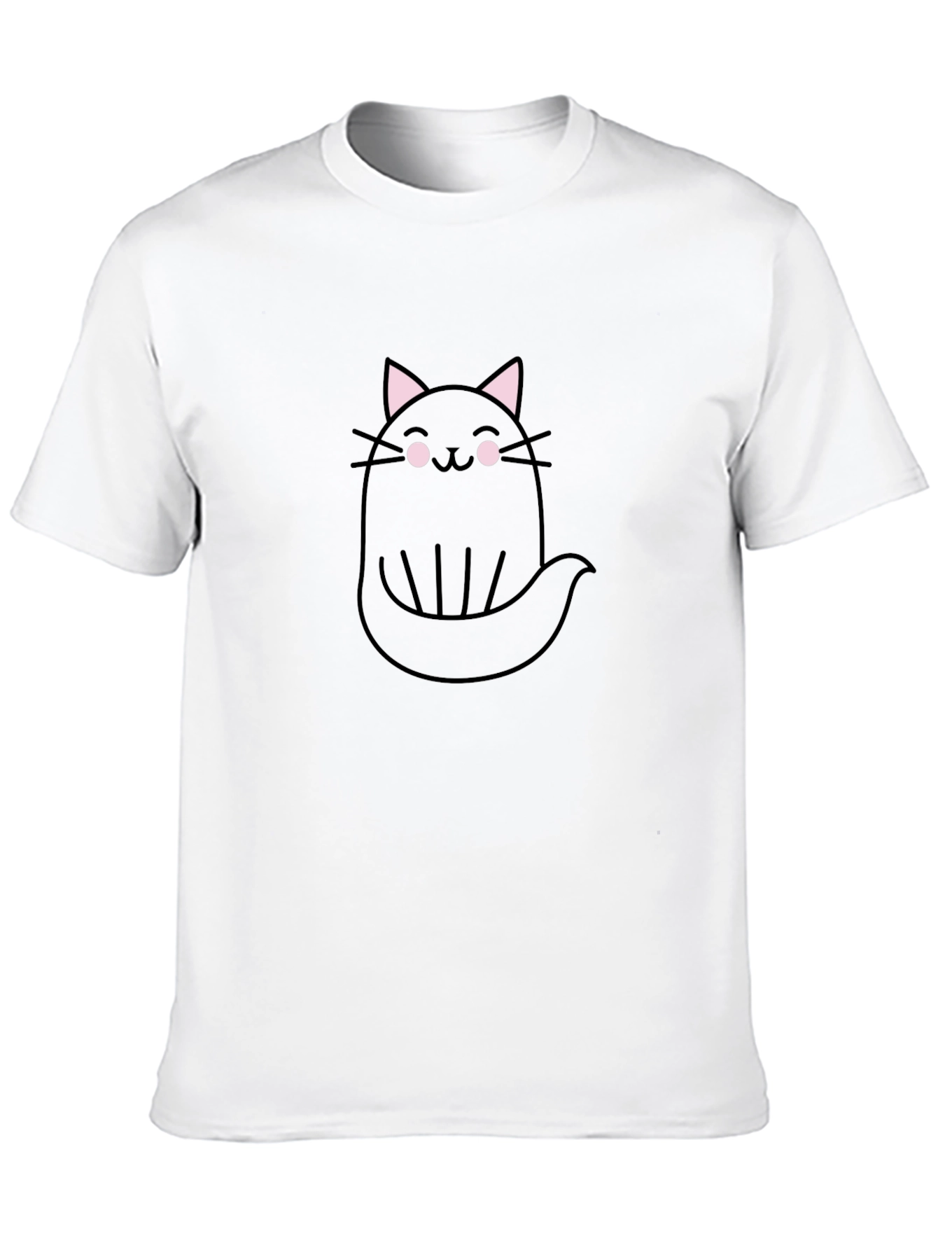 Cute Ghost Cat Graphic Tee - Black Cotton T-Shirt