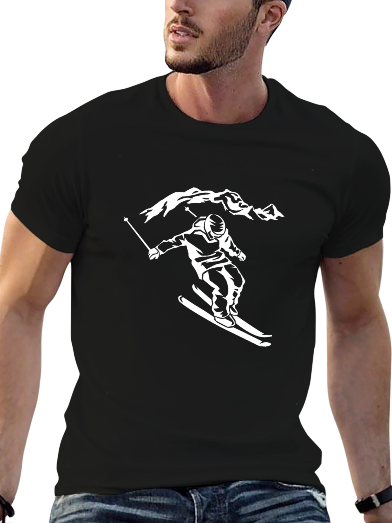 Skier Graphic Tee - Black Cotton Comfort