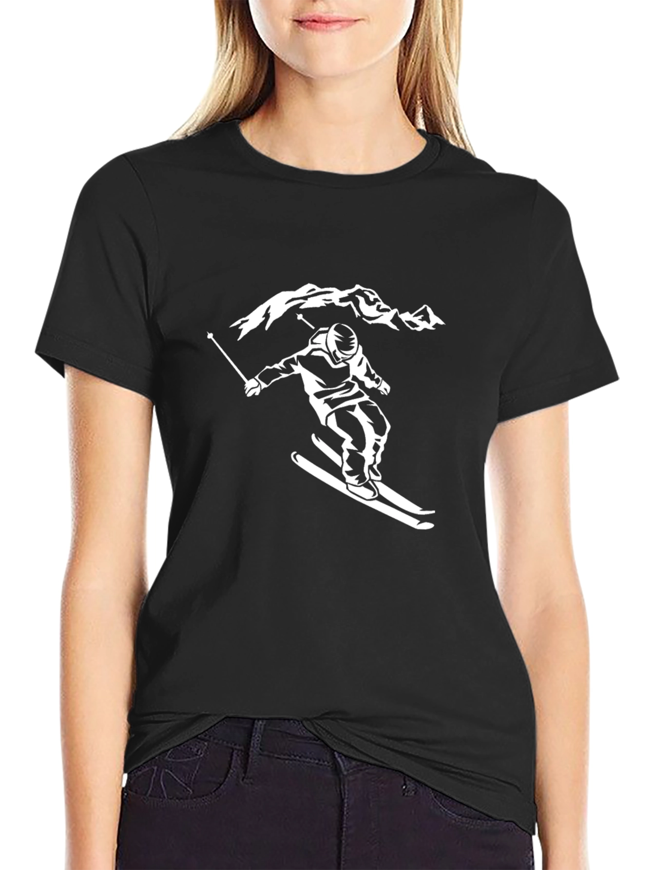 Skier Graphic Tee - Black Cotton Comfort